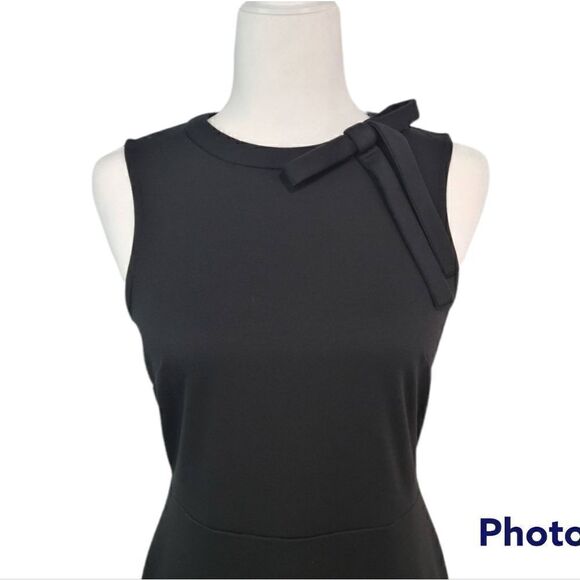 Ann Taylor Bow Round Neck Career Sleeveless Black Midi Dress Size 0 Business - Picture 6 of 15